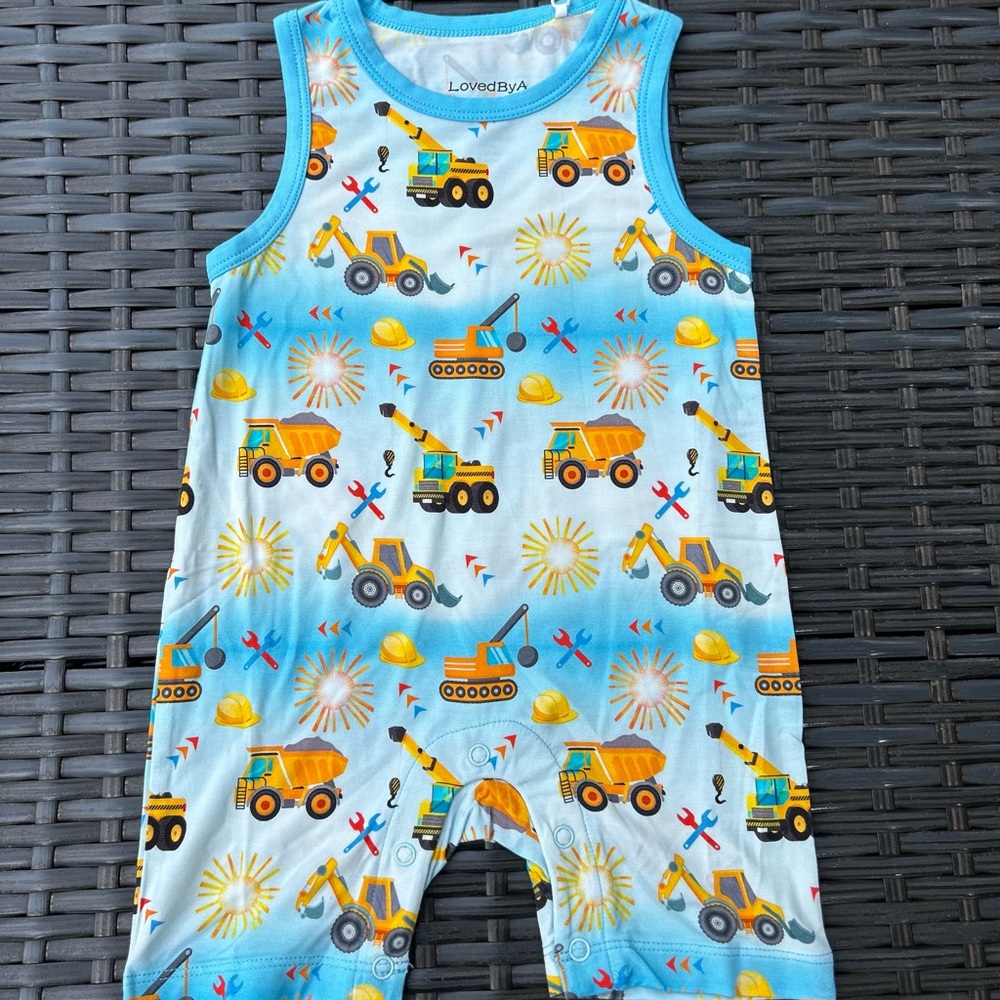 BAMBOO Kids One Piece - Blue and Yellow Construction Print